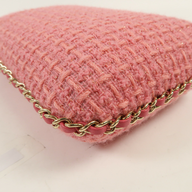 CHANEL 斜紋軟呢Phone Bag金扣鏈帶肩背袋-11