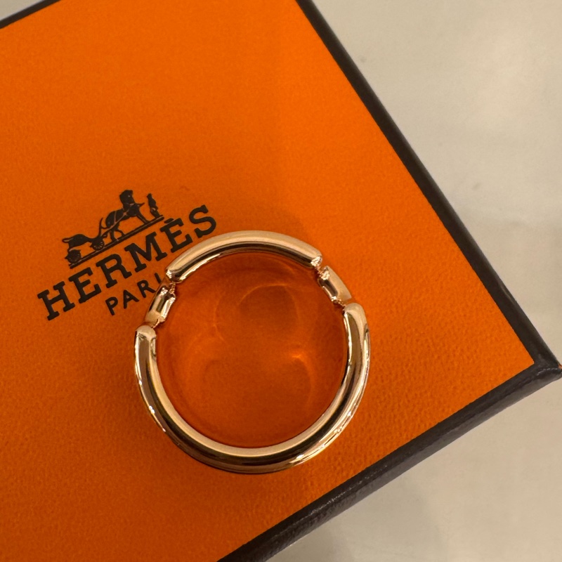 Hermes黑皮革玫瑰金雙H戒指💍-5