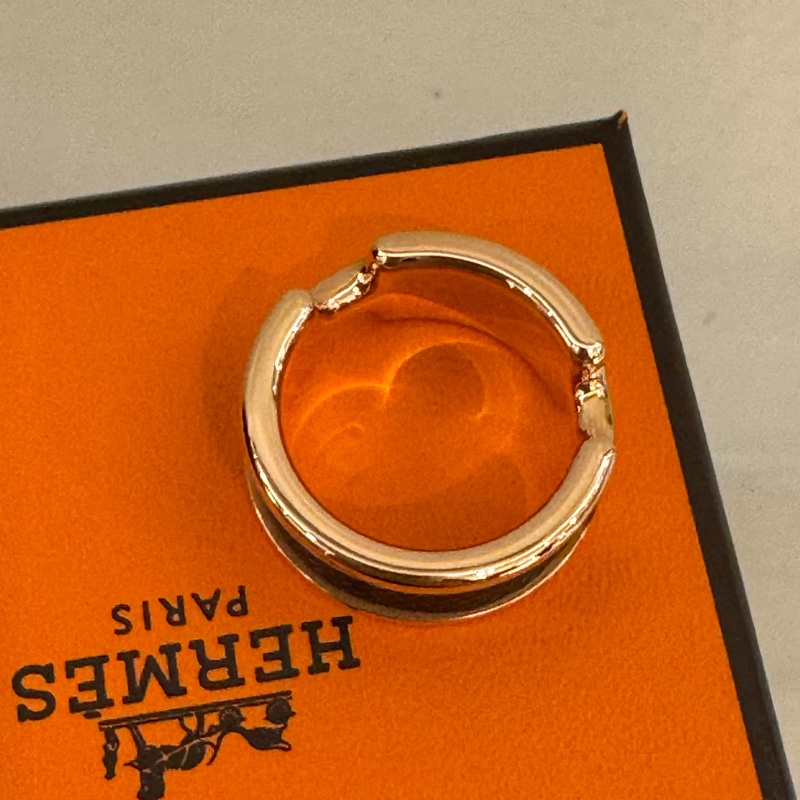 Hermes黑皮革玫瑰金雙H戒指💍-10