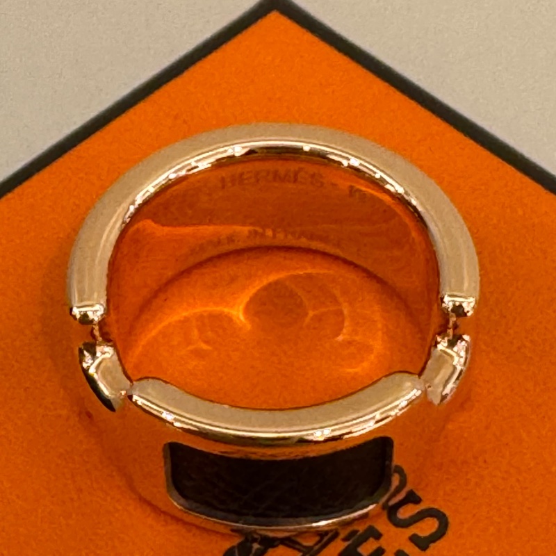 Hermes黑皮革玫瑰金雙H戒指💍-13