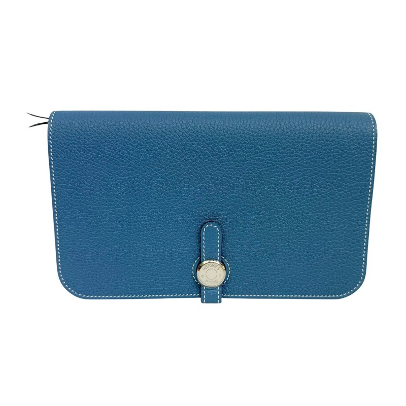 【美收精品】HERMES 藍色皮革長錢包 Q刻印 4-13-0