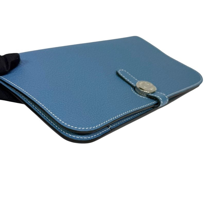 【美收精品】HERMES 藍色皮革長錢包 Q刻印 4-13-6