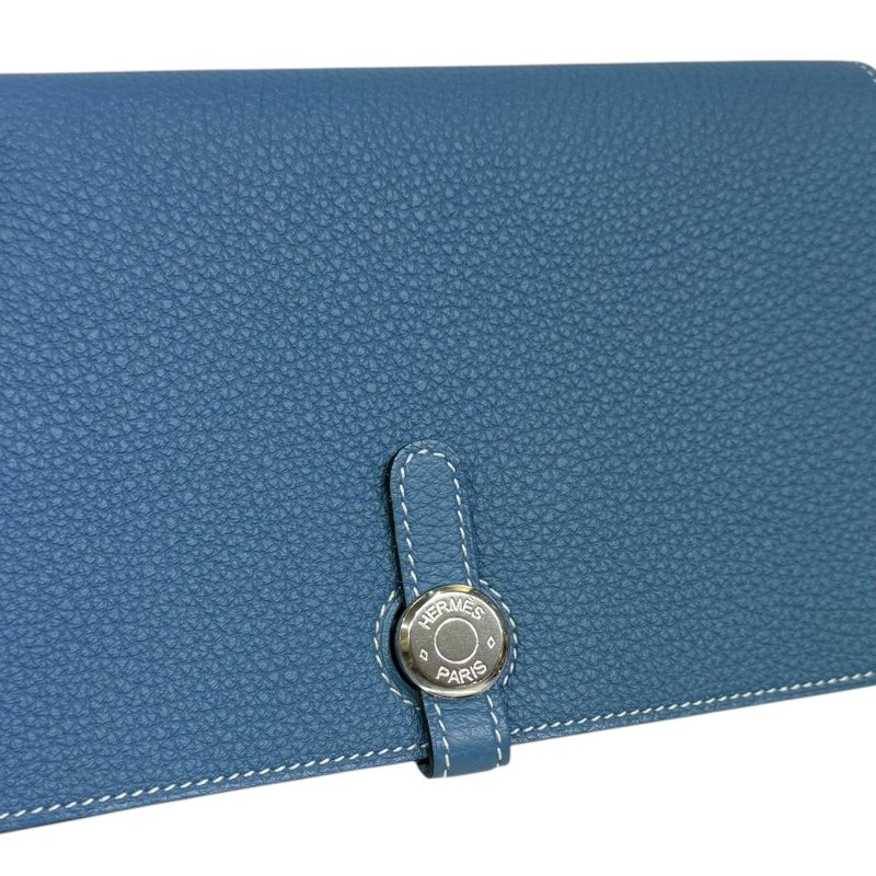 【美收精品】HERMES 藍色皮革長錢包 Q刻印 4-13-7