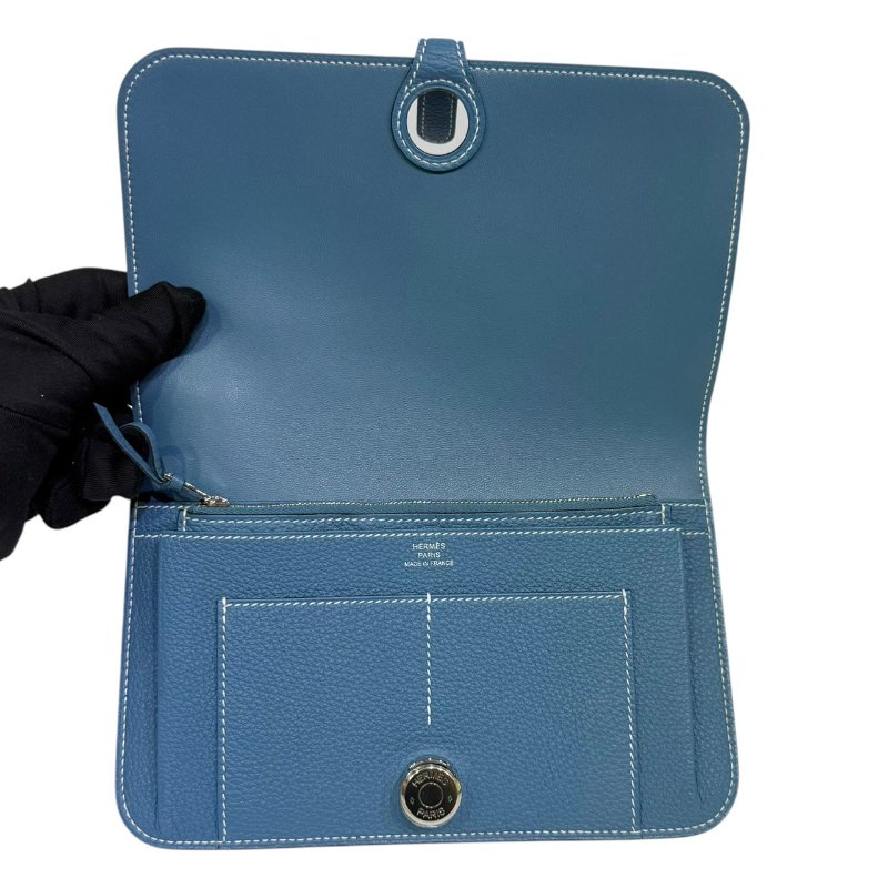 【美收精品】HERMES 藍色皮革長錢包 Q刻印 4-13-8