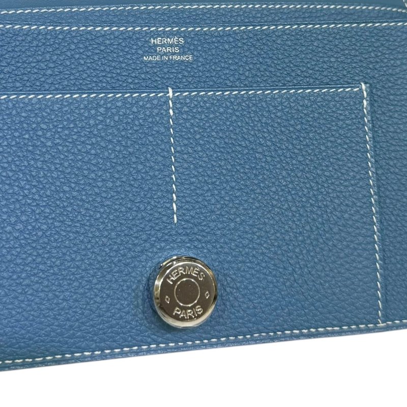 【美收精品】HERMES 藍色皮革長錢包 Q刻印 4-13-9