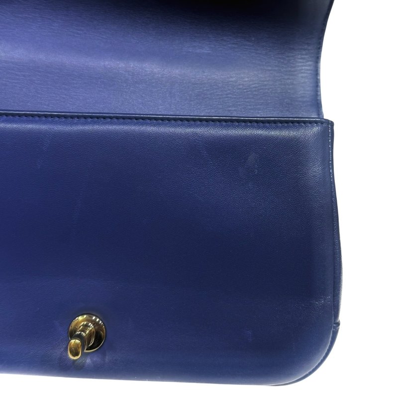 【美收精品】CHANEL 藍色菱格紋金手把肩背包 4-15-14