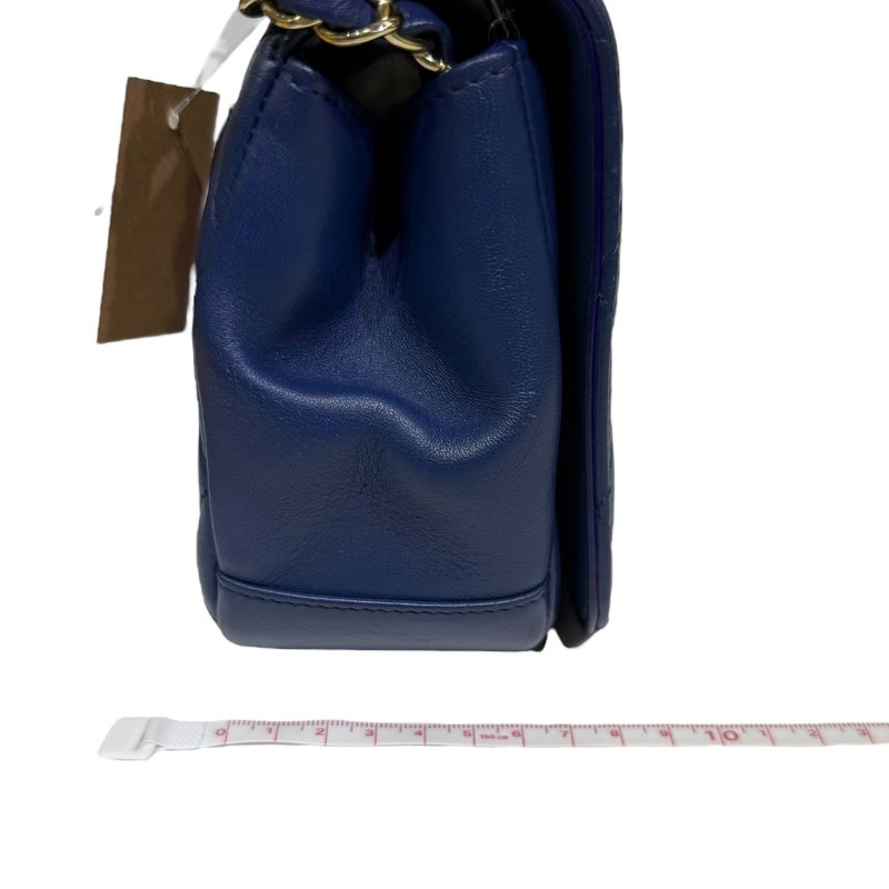 【美收精品】CHANEL 藍色菱格紋金手把肩背包 4-15-18