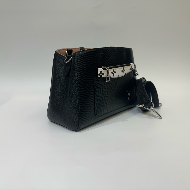 LV 黑Epi銀釦Marelle Tote BB前口袋二合一手提斜背包M59952-2