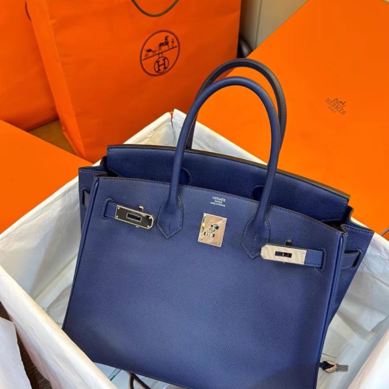 有購証💓 Hermes愛馬仕birkin30寶石藍銀扣 epsom皮 t刻全套帶票,成色好-4