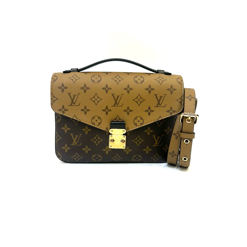 LV 雙色原花金釦下蓋手提斜背郵差包M44875-0