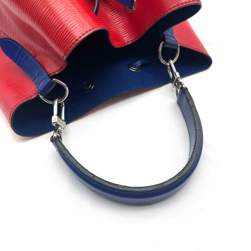 LOUIS VUITTON Epi NeoNoe MM銀扣水桶兩用包紅色藍色-10