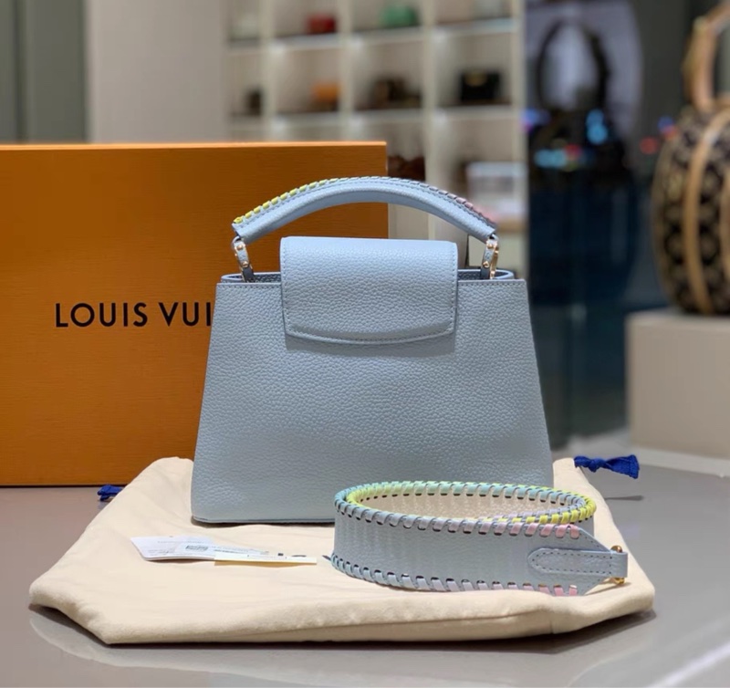 99新 🌈LV Capucines BB 芯片款 baby粉蓝彩虹编织限量 马卡龙配色-1