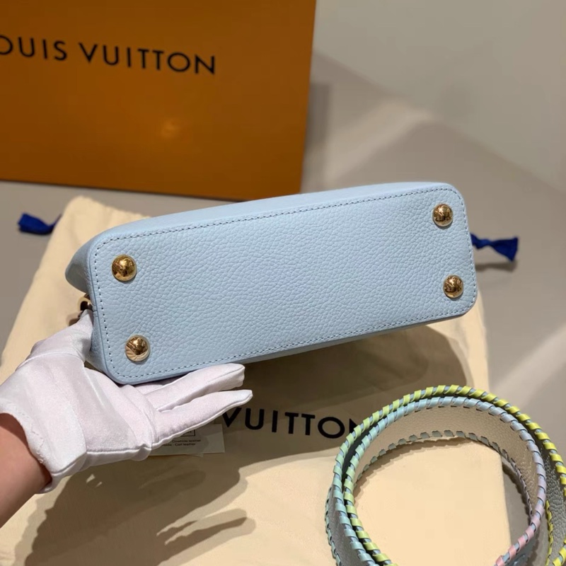 99新 🌈LV Capucines BB 芯片款 baby粉蓝彩虹编织限量 马卡龙配色-2