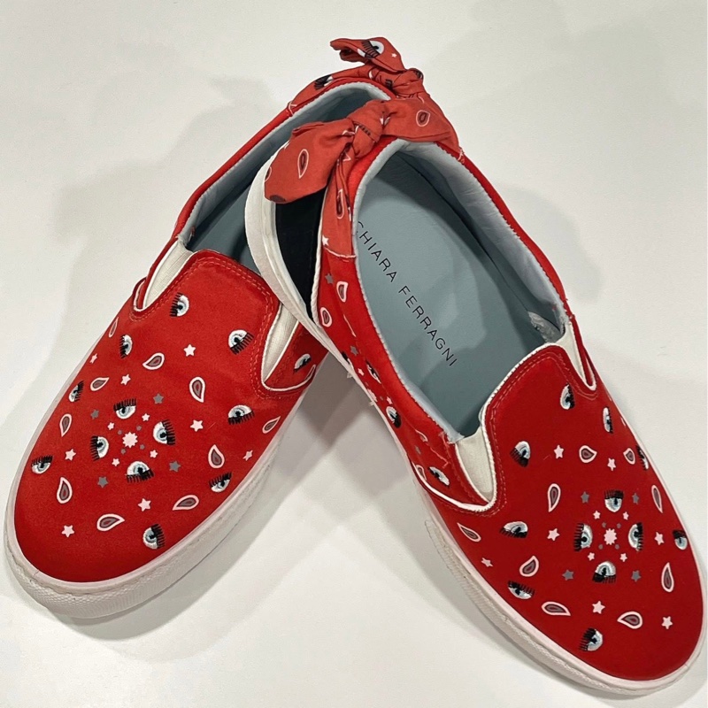 義大利Chiara Ferragni 刺繡蝴蝶結懶人鞋-2