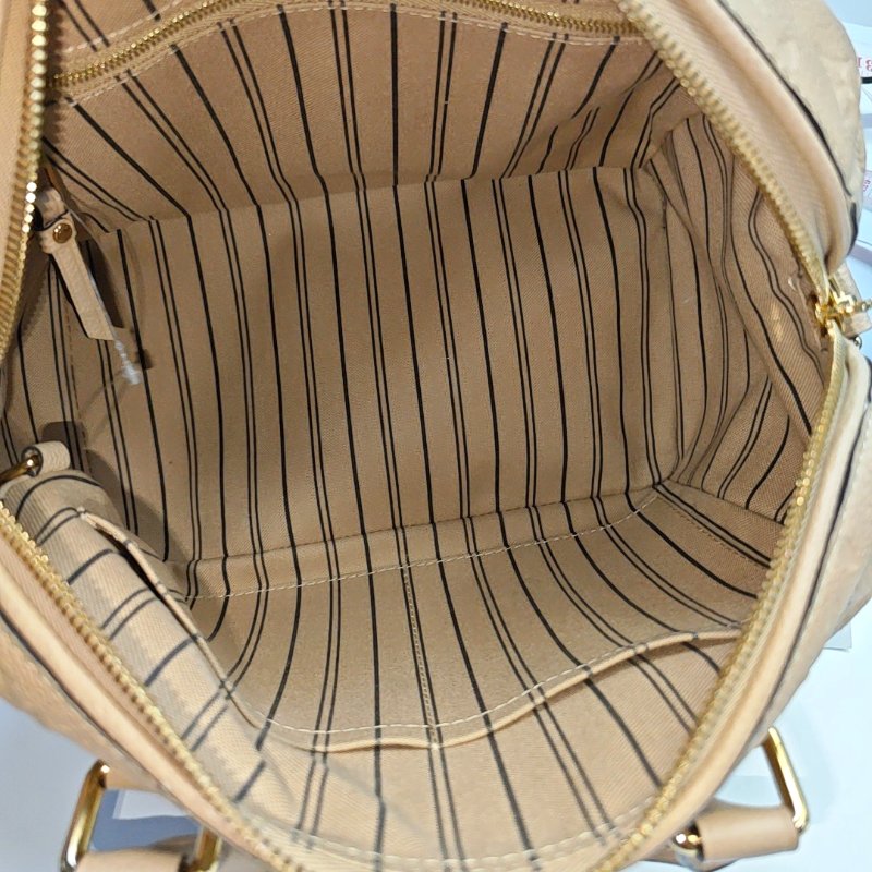 LOUIS VUITTON SPEEDY 25 卡其色牛皮老花壓紋波士頓包肩背包手提包斜挎包 金色五金 可拆卸肩帶-6