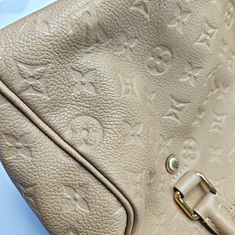 LOUIS VUITTON SPEEDY 25 卡其色牛皮老花壓紋波士頓包肩背包手提包斜挎包 金色五金 可拆卸肩帶-8