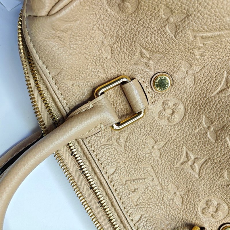 LOUIS VUITTON SPEEDY 25 卡其色牛皮老花壓紋波士頓包肩背包手提包斜挎包 金色五金 可拆卸肩帶-10