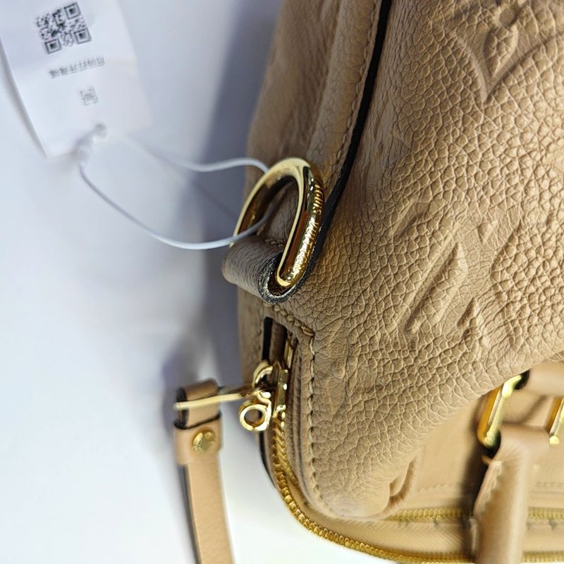LOUIS VUITTON SPEEDY 25 卡其色牛皮老花壓紋波士頓包肩背包手提包斜挎包 金色五金 可拆卸肩帶-11