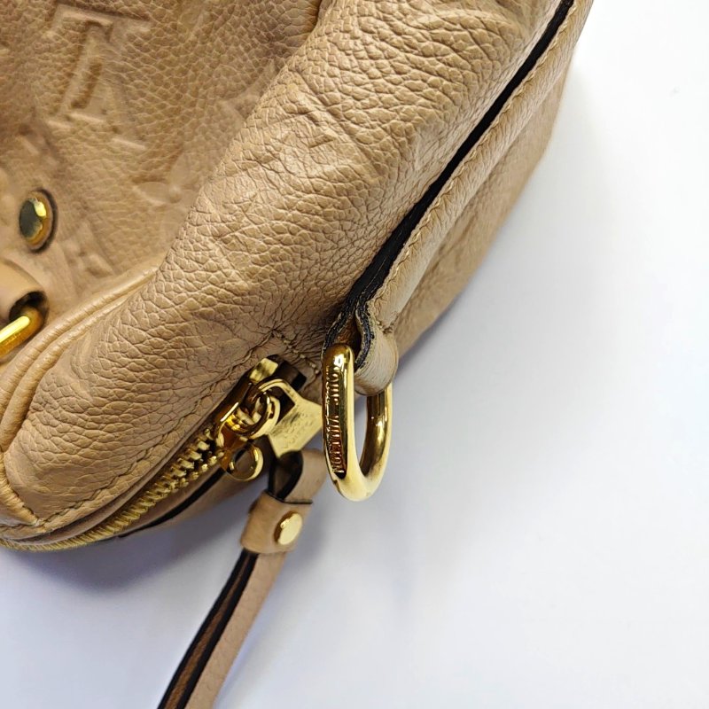 LOUIS VUITTON SPEEDY 25 卡其色牛皮老花壓紋波士頓包肩背包手提包斜挎包 金色五金 可拆卸肩帶-12