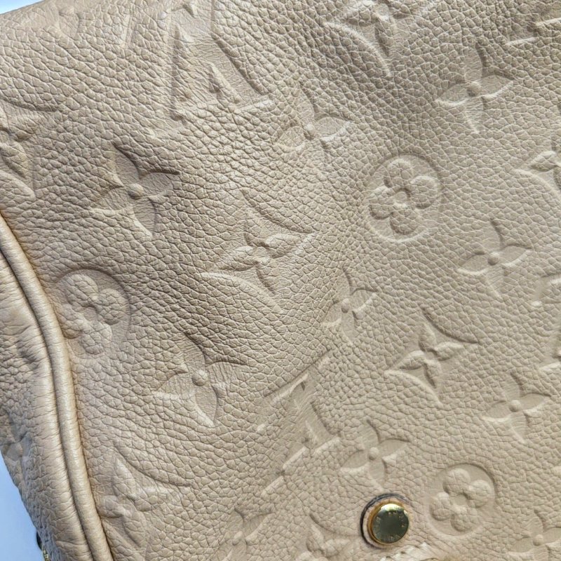 LOUIS VUITTON SPEEDY 25 卡其色牛皮老花壓紋波士頓包肩背包手提包斜挎包 金色五金 可拆卸肩帶-13