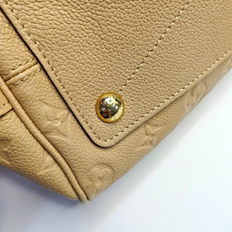 LOUIS VUITTON SPEEDY 25 卡其色牛皮老花壓紋波士頓包肩背包手提包斜挎包 金色五金 可拆卸肩帶-15