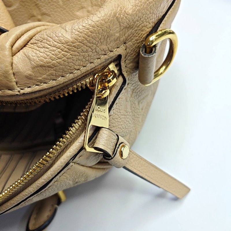 LOUIS VUITTON SPEEDY 25 卡其色牛皮老花壓紋波士頓包肩背包手提包斜挎包 金色五金 可拆卸肩帶-17
