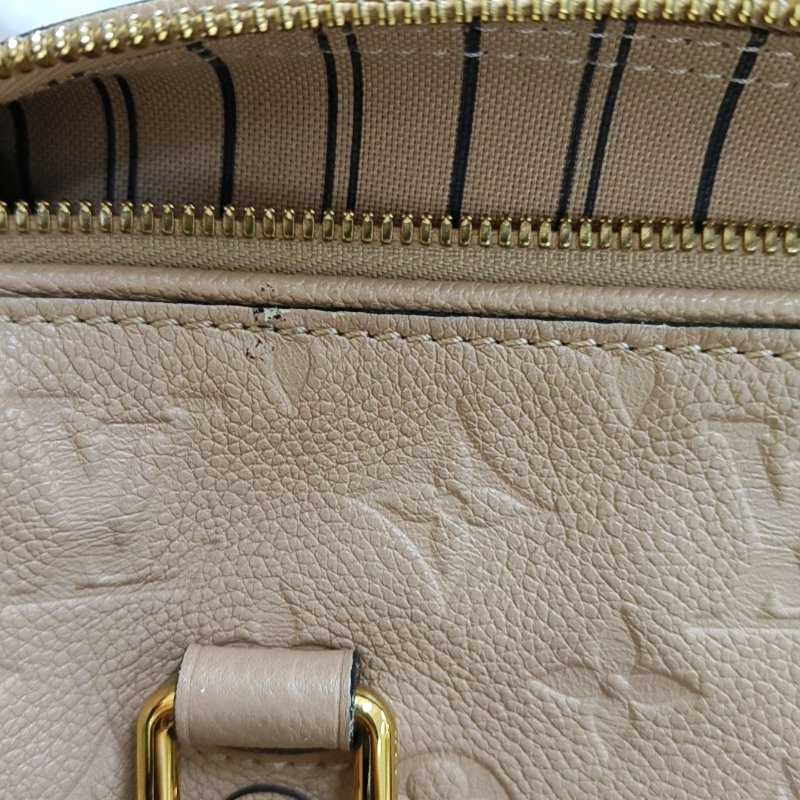 LOUIS VUITTON SPEEDY 25 卡其色牛皮老花壓紋波士頓包肩背包手提包斜挎包 金色五金 可拆卸肩帶-18