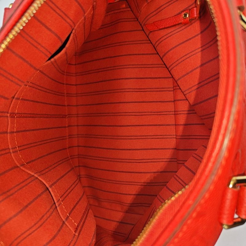 LOUIS VUITTON SPEEDY 25 橙紅色牛皮壓紋波士頓包肩背包手提包斜背包 金色五金 可拆卸肩帶-6