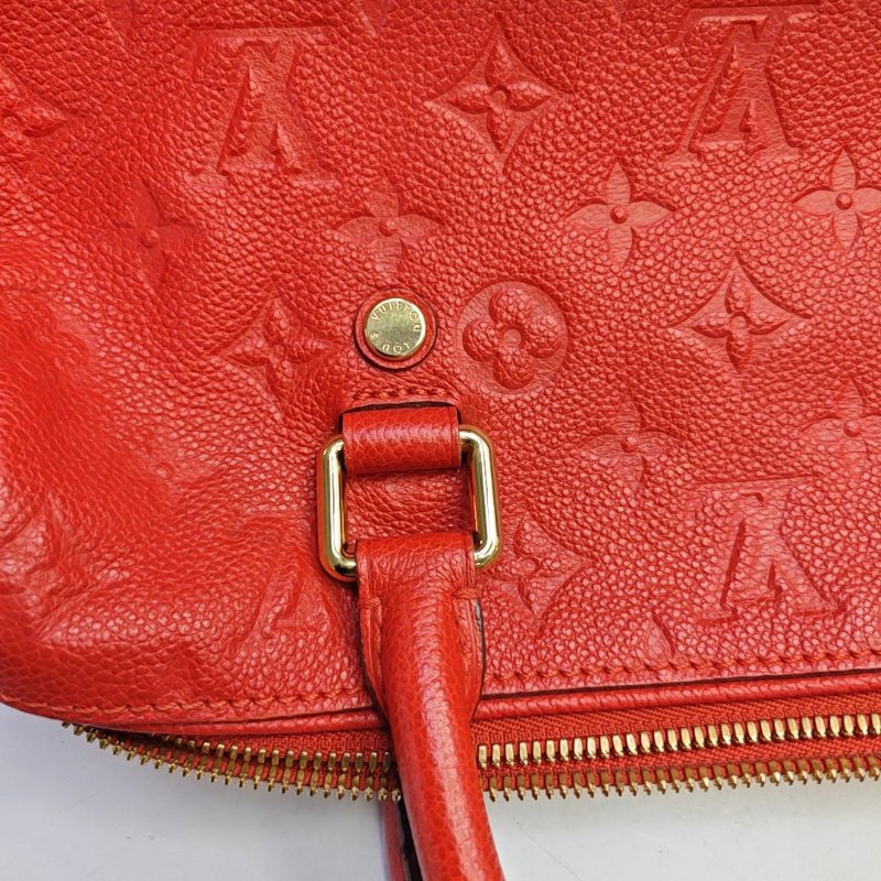 LOUIS VUITTON SPEEDY 25 橙紅色牛皮壓紋波士頓包肩背包手提包斜背包 金色五金 可拆卸肩帶-7
