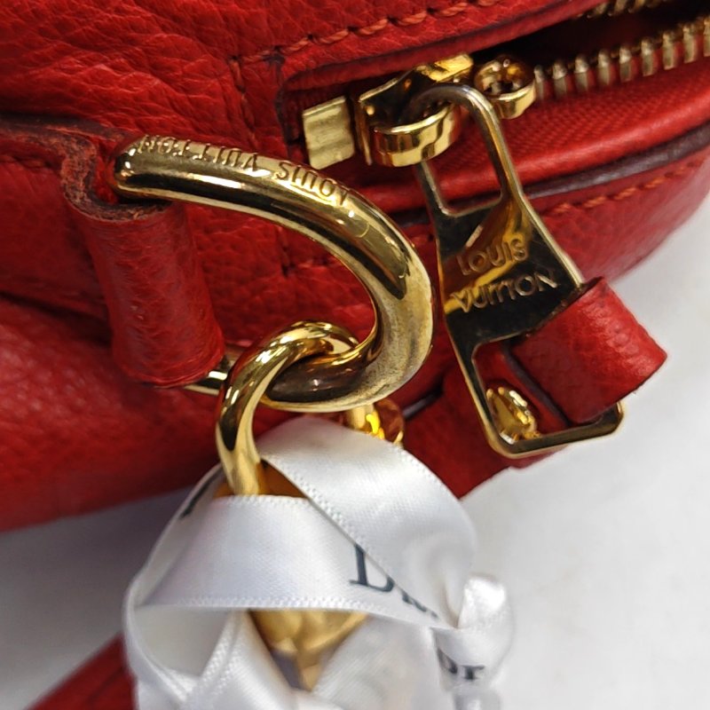 LOUIS VUITTON SPEEDY 25 橙紅色牛皮壓紋波士頓包肩背包手提包斜背包 金色五金 可拆卸肩帶-9