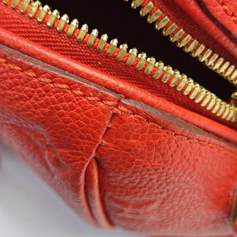 LOUIS VUITTON SPEEDY 25 橙紅色牛皮壓紋波士頓包肩背包手提包斜背包 金色五金 可拆卸肩帶-15