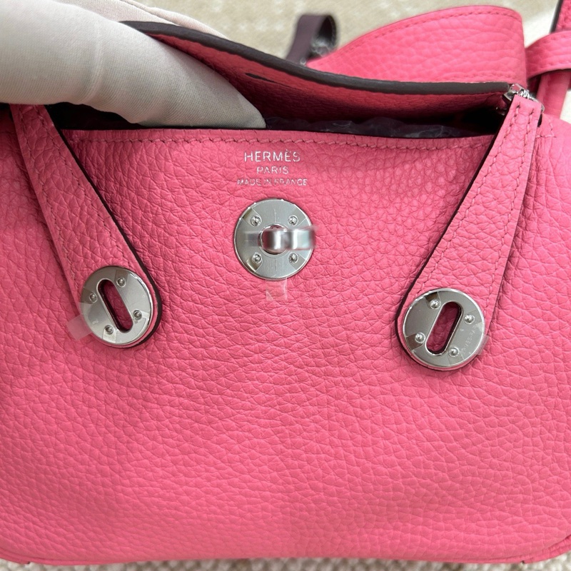 🌈Hermes💗Mini Lindy一代💗8W唇膏粉銀扣🌈全新未使用🌟閒置🌟TC皮🌟貼膜在🌟-1