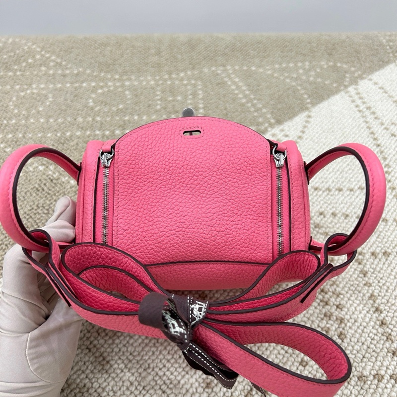 🌈Hermes💗Mini Lindy一代💗8W唇膏粉銀扣🌈全新未使用🌟閒置🌟TC皮🌟貼膜在🌟-2