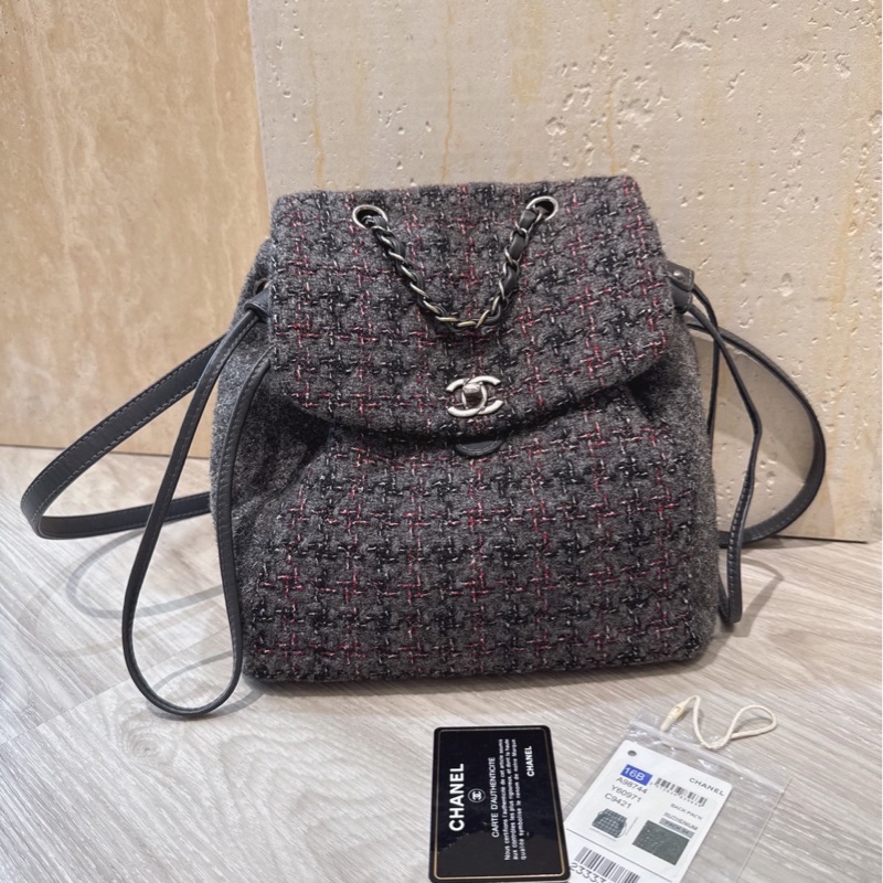 Chanel 灰毛呢雙肩包-0