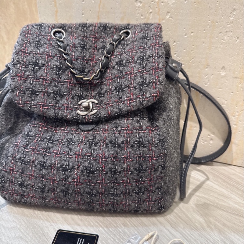 Chanel 灰毛呢雙肩包-2