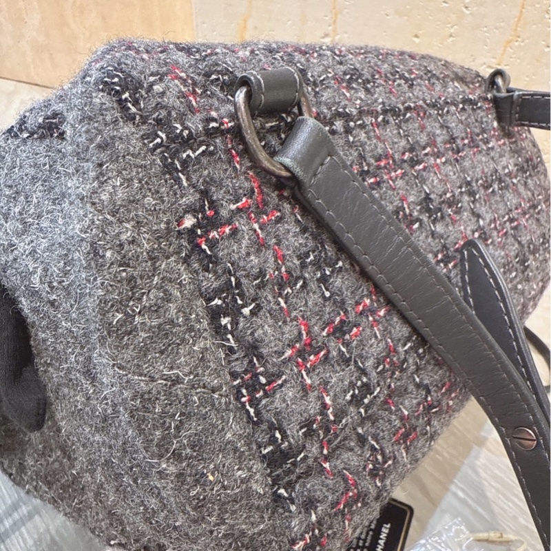 Chanel 灰毛呢雙肩包-4