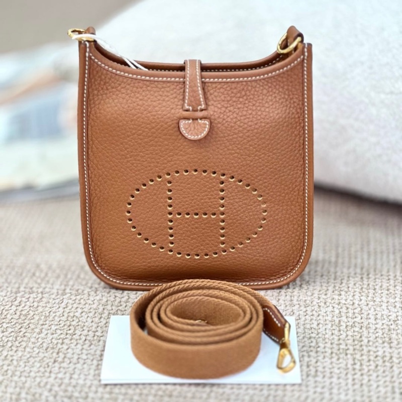 HERMES 伊芙琳 mini 迷你 棕色金扣 牛皮 B刻 極新-0