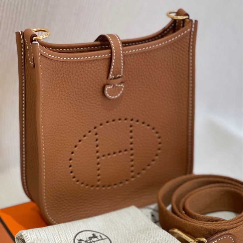 HERMES 伊芙琳 mini 迷你 棕色金扣 牛皮 B刻 極新-17