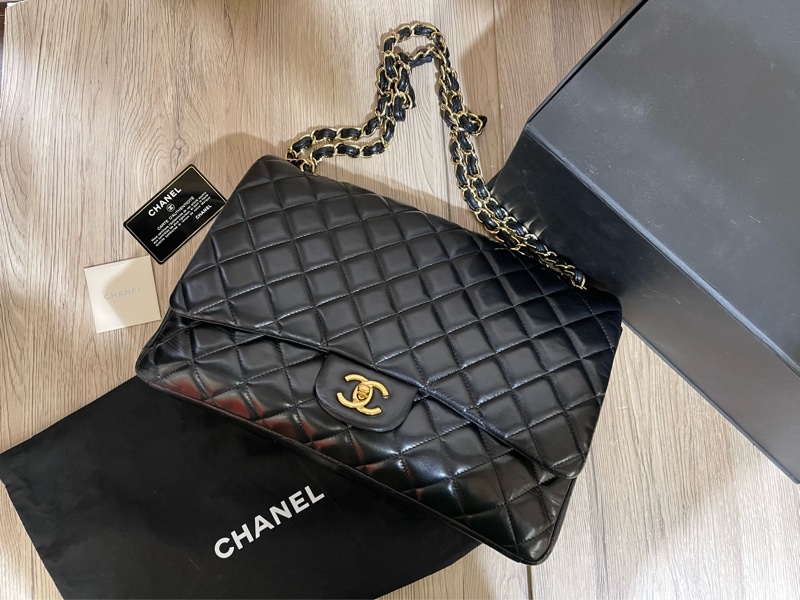 Chanel香奈兒CF maxi大號黑金機場包-1