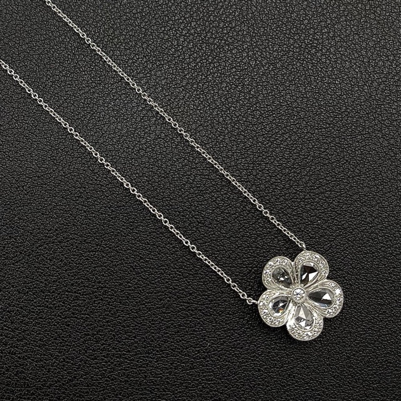 TIFFANY pt950花朵鑲鑽項鍊  尺寸墜長約1.5cm;鏈長約40cm 材質：pt950 附件：首飾盒。-2