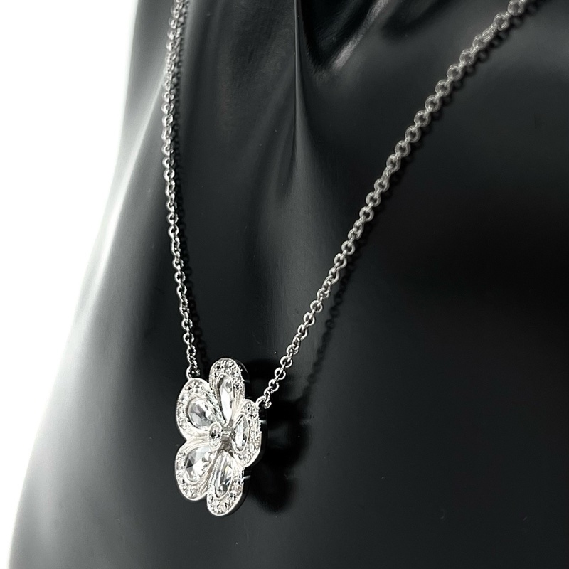 TIFFANY pt950花朵鑲鑽項鍊  尺寸墜長約1.5cm;鏈長約40cm 材質：pt950 附件：首飾盒。-3