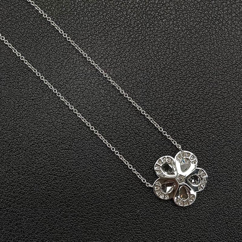 TIFFANY pt950花朵鑲鑽項鍊  尺寸墜長約1.5cm;鏈長約40cm 材質：pt950 附件：首飾盒。-5
