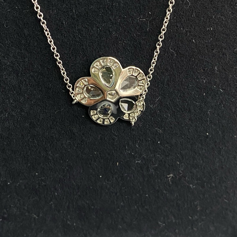 TIFFANY pt950花朵鑲鑽項鍊  尺寸墜長約1.5cm;鏈長約40cm 材質：pt950 附件：首飾盒。-8
