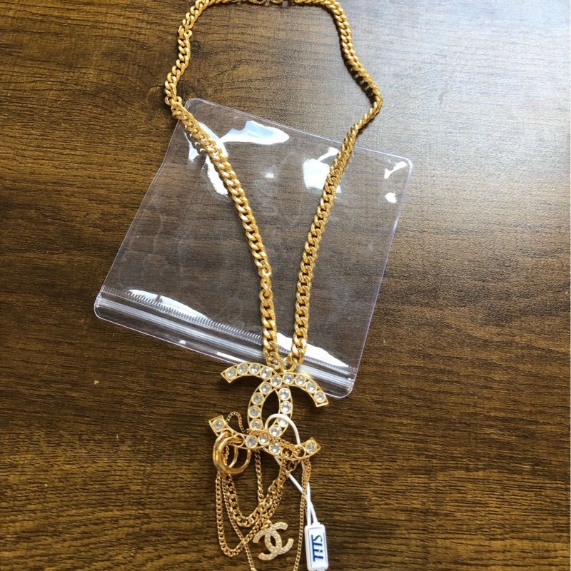 Chanel 金色金屬雙C鑲鑽流蘇項鍊毛衣鏈 鏈長約55cm-2