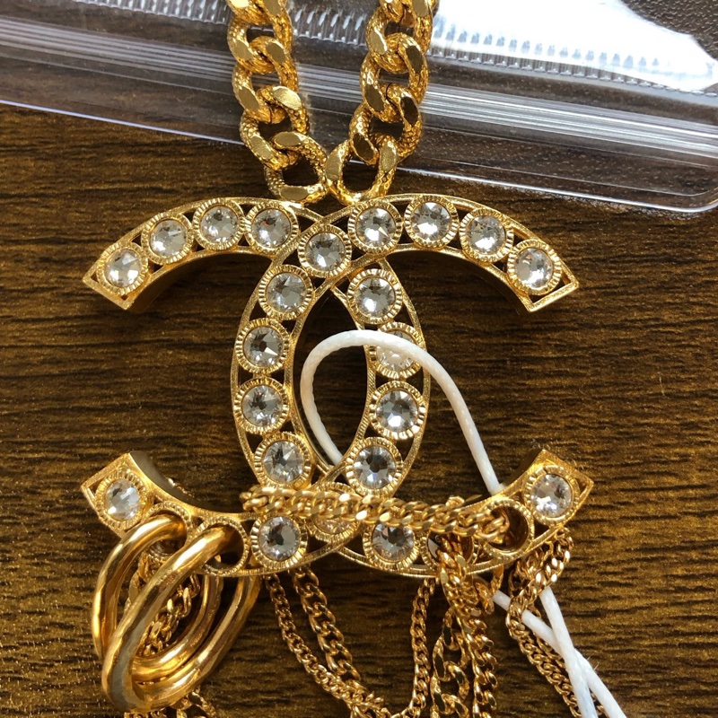 Chanel 金色金屬雙C鑲鑽流蘇項鍊毛衣鏈 鏈長約55cm-3