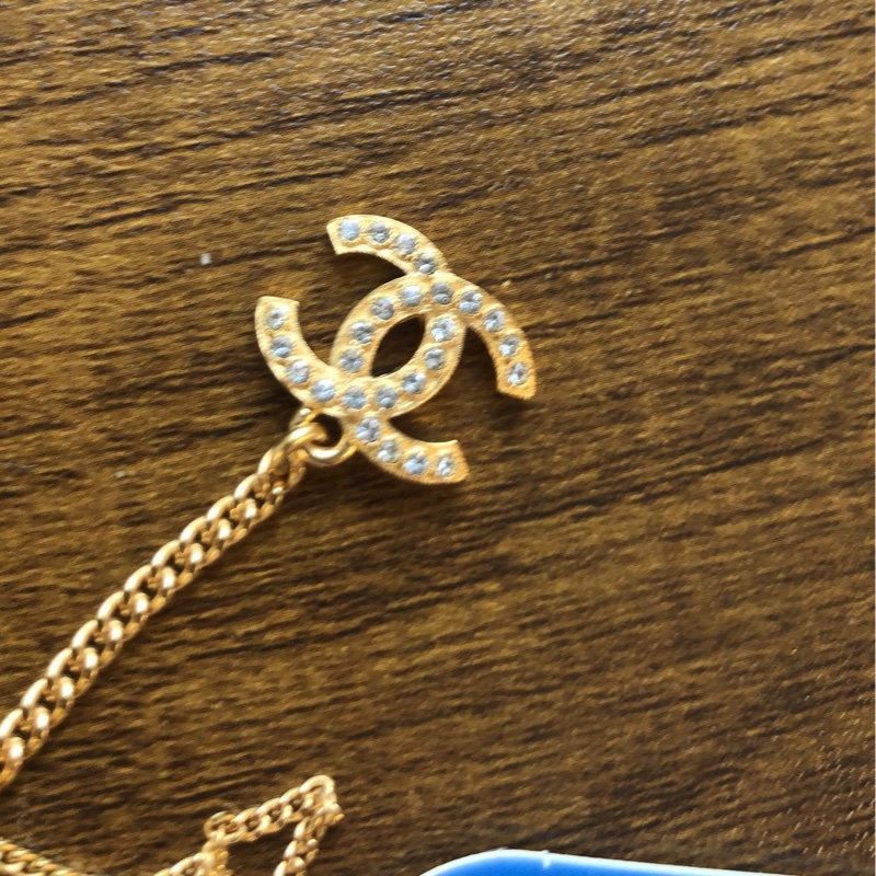 Chanel 金色金屬雙C鑲鑽流蘇項鍊毛衣鏈 鏈長約55cm-5