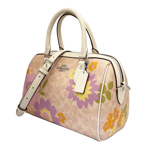 【全新】COACH 手提斜背兩用波士頓包(花卉白)-1