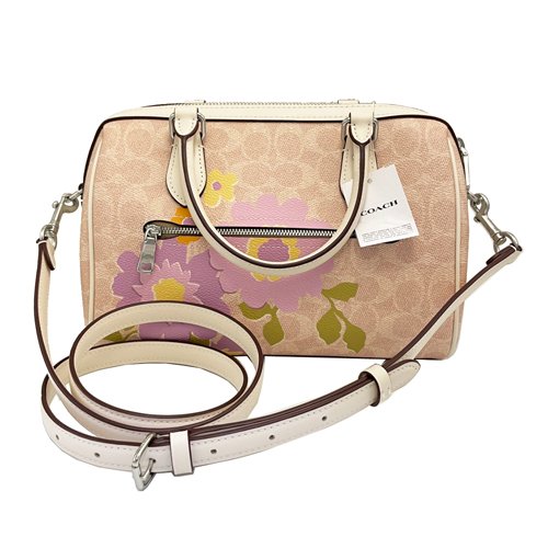 【全新】COACH 手提斜背兩用波士頓包(花卉白)-2
