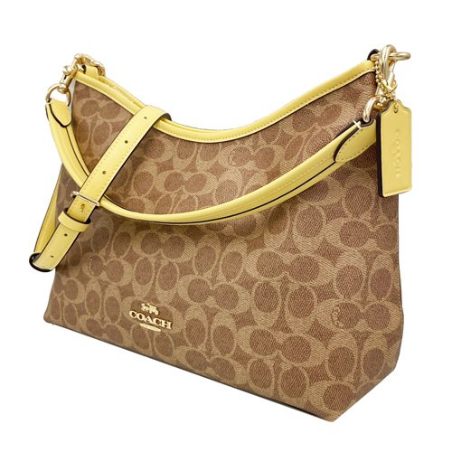 【全新】COACH C LOGO肩斜背兩用馬鞍包(焦糖/黃)-1