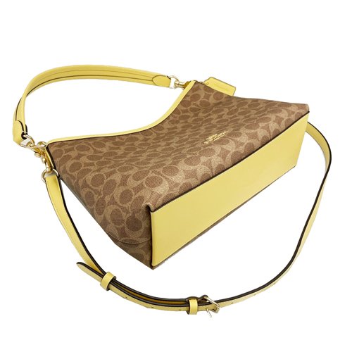 【全新】COACH C LOGO肩斜背兩用馬鞍包(焦糖/黃)-3